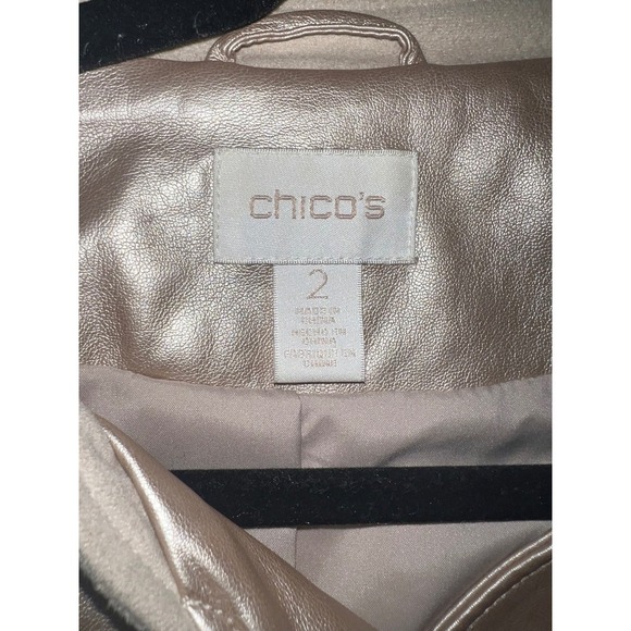 Chico's Moto Jacket Faux Leather Suede Trim Metallic Champagne Size 2 - Picture 3 of 7